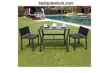 Ensemble LINOSA repas de jardin 2 personnes- table 90x50cm plateau verre + 2 chaises textilène