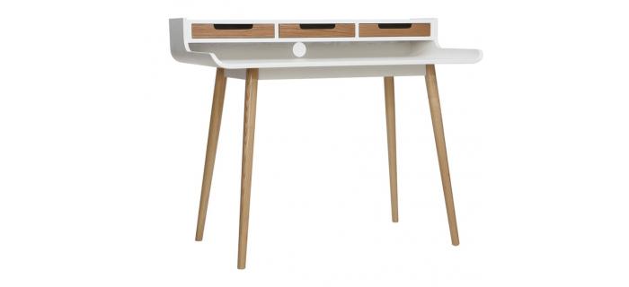 BUR0063 Bureau avec rangements scandinave bois clair et blanc L110 cm OPUS