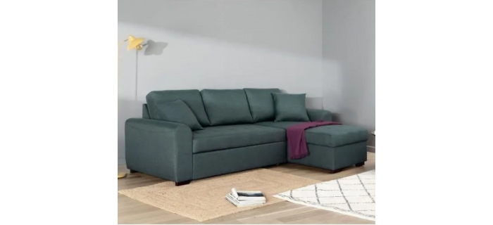 CAN0383 Canapé d'angle convertible réversible 4 places - Tissu vert/bleu L 244cm