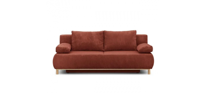 CAN0408 Banquette convertible 3 places - Velours côtelé Terracotta - Coffre de rangement