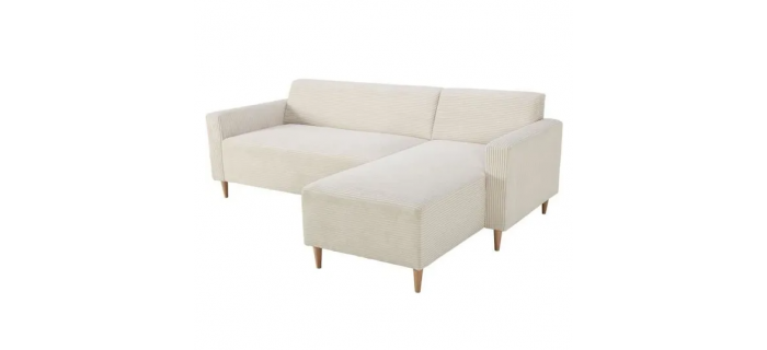 CAN0454 Canapé d'angle réversible - Velours côtelé - Ecru - 197 x 138cm