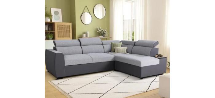 CAN0460 Canapé d'angle convertible réversible Anthracite/Gris - 245 x 184 x 77/87cm