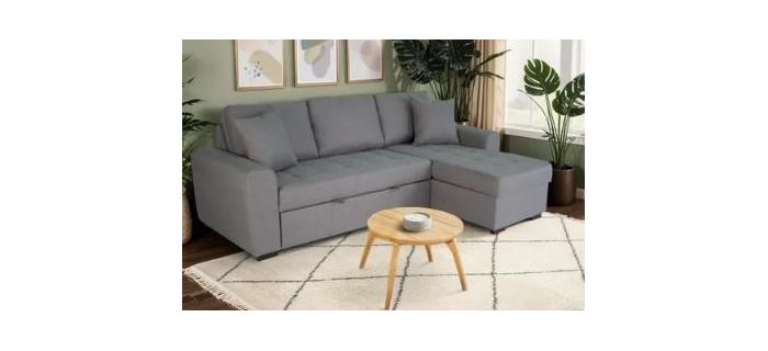 CAN0466 Canapé d'angle convertible réversible 4 places - Tissu gris clair - L 244 x P 151 x H 90