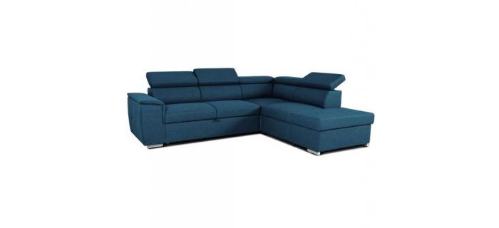 CAN0477 Canapé d'angle convertible réversible avec coffre - Tissu bleu - 260 x 94 x 216 cm