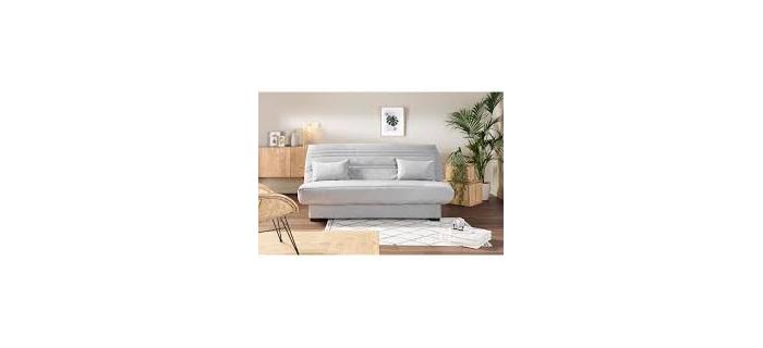 CAN0503 Banquette clic clac 3 places - Matelas 17 cm - Tissu gris clair - L199 x P96 x H103 cm - CHLOE