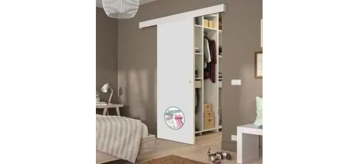 DIV0144 OPTIMUM Kit porte coulissante décor blanc - rail 2 amortisseurs 204 x 73 cm