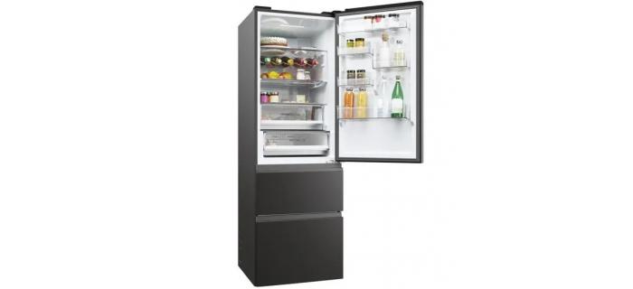 HAIER HTW5618ENPT Réfrigérateur Combiné - 360 L - 185 x 59,5 x 66,7 cm - Noir