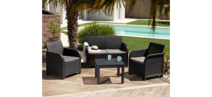 JAR0217 Salon de jardin – en résine – 4 personnes – Gris graphite