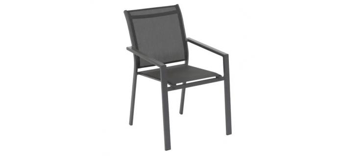 JAR0288 Lot de 2 Fauteuils de jardin empilable aluminium traité en epoxy - Anthracite / Graphite