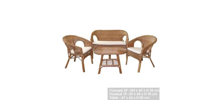 0-01JAR0331 Salon de jardin en rotin collection Sienne – Canapé, fauteuils et table