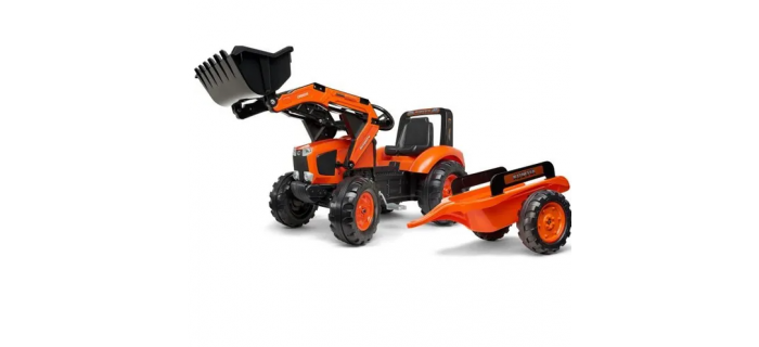 JEU0065 Tractopelle à pédales - FALK - Kubota - Avec remorque - Dès 3 ans