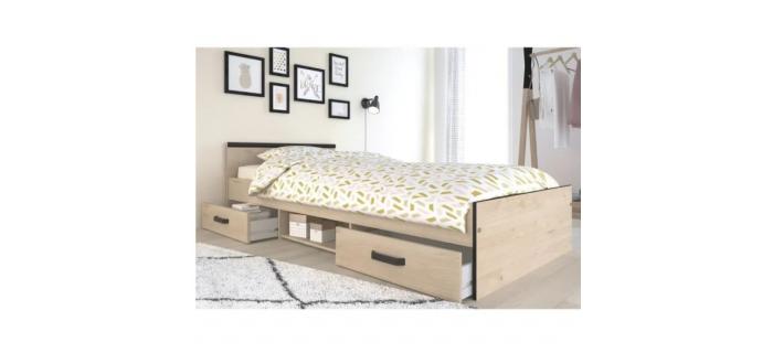 LIT0262 Lit enfant - 90x200 cm - Décor chêne et noir