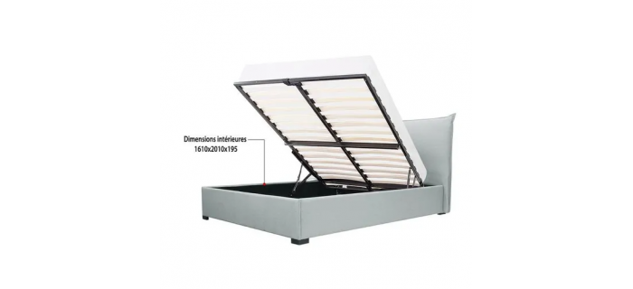 LIT0331 Lit coffre 160x200 cm - Tissu Gris clair - Sommier inclus