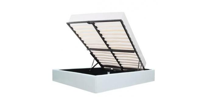 LIT0406  Lit coffre adulte 160 x 200 cm - Simili Blanc - Sommier inclus