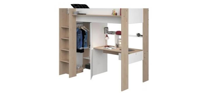 LIT0435 Lit mezzanine enfant Chêne et blanc - Sommier inclus - 90 x 200 cm