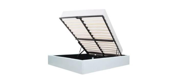 LIT0438  Lit coffre adulte 140 x 190 cm - Simili Blanc - Sommier inclus