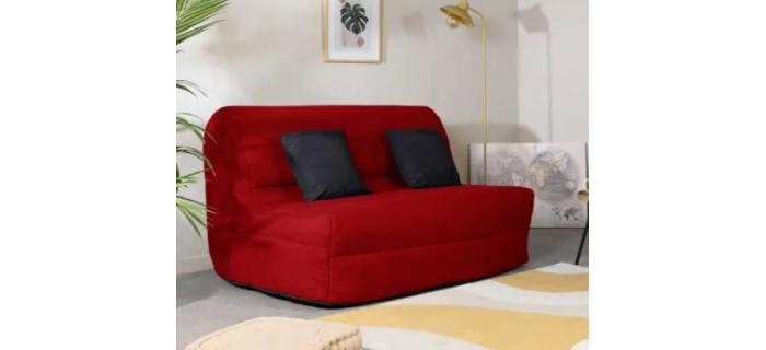 CAN0282 DUNLOPILLO Banquette BZ - Tissu Rouge + 2 coussins noir - L 140cm
