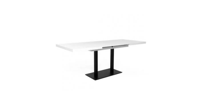 MEU0305 Table à manger à rallonge - Style contemporain - blanc et noir - L 120-200 x P 80