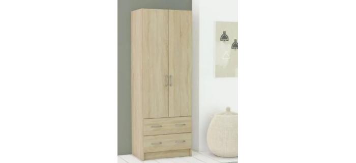 MEU0399 Armoire - Décor chêne brossé - 2 portes et 2 tiroirs - L 61 cm