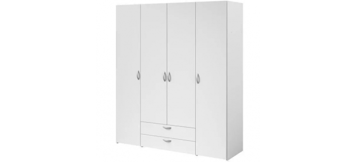 MEU0520 Armoire 4 portes battantes + 2 tiroirs - L 160 x H 185 x P 51 cm