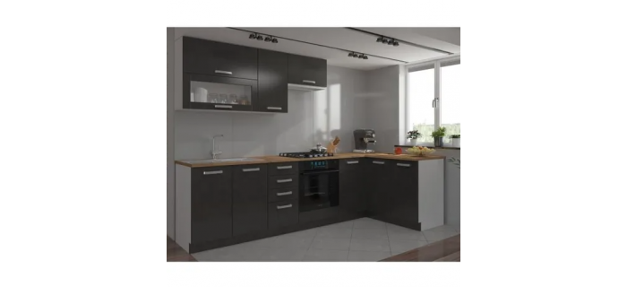 MEU0549 Cuisine complète d'angle 240x165 cm avec plan de travail - Angles réversible - 8 éléments - Gris Matera