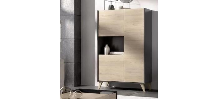 MEU0566 Buffet haut - Décor graphite et Chêne