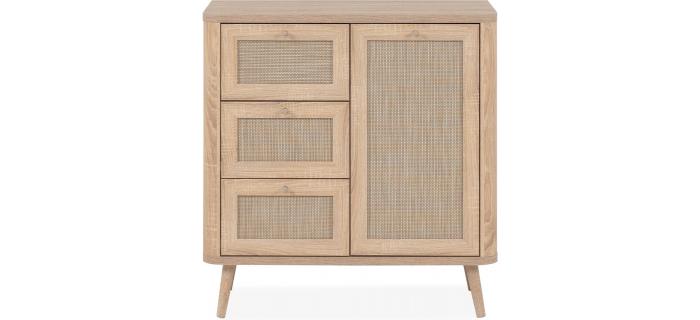 MEU0583 Commode 3 tiroirs   1 porte-Décor Cannage