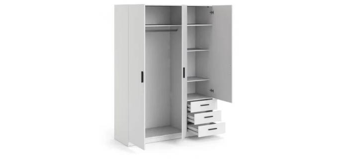 MEU0592 Armoire Blanc mat - 3 portes + 3 tiroirs L 147 x P 49,6 x H 200cm