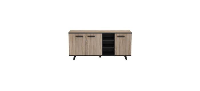MEU0596 Buffet bas - Décor chêne brossé et noir mat - Contemporain - L 160,7 cm