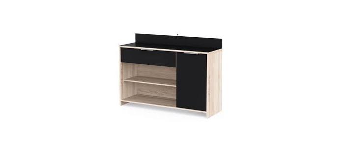 MEU0599 Buffet de cuisine - Décor chêne brut et noir - Contemporain - 1 porte - L 123 cm