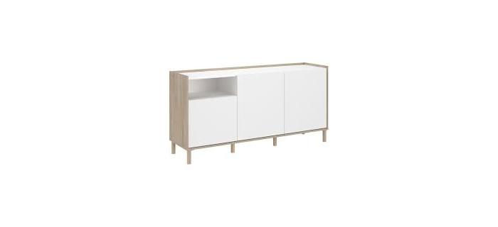 MEU0604 Buffet - L 150 x P 40 x H 74,5 cm - Décor blanc / Chêne - 3 porte