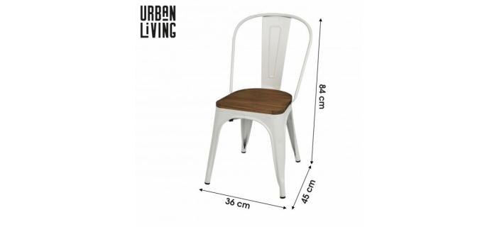 0-0001MEU0612 LOT de 4 Chaises en métal blanc mat et assise en bois clair – Style industriel