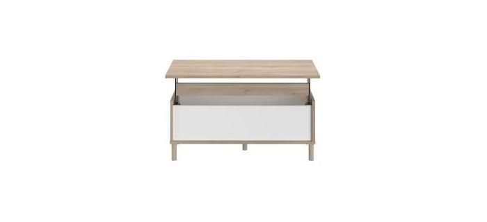 MEU0621 Table basse relevable MORPHOS - L 100 x P 50 x H 43,6 cm - Rectangulaire - Décor blanc / Chêne - PARISOT