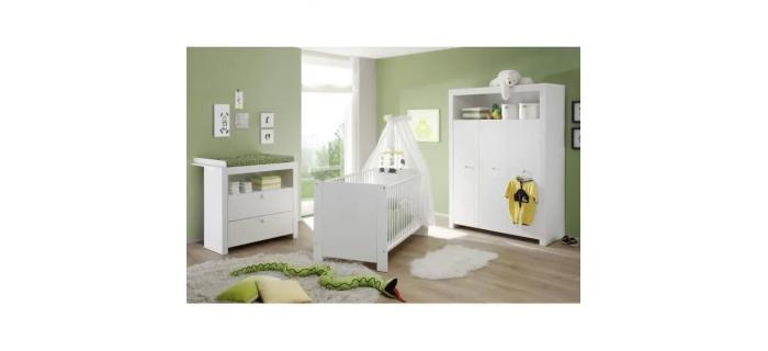 PUE0020 Chambre bébé Trio : Lit 70 x 140 cm + Commode à langer + Armoire