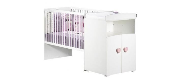 PUE0043 Lit bébé combiné évolutif  Basic - Blanc - Bouton cœur rose  Sauthon