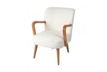 CAN0499 Fauteuil Austin en bouclette écru avec accoudoirs en bois