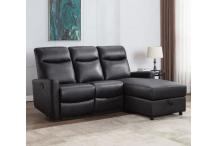 CAN0350 Canapé angle droit - avec coffre et 1 place relax électrique - Cuir et simili noir - 235x97x98cm
