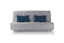 CAN0450 COMFORT BULTEX Banquette clic-clac - 3 places - Tissu gris + Coussins déco bleu - L193    cm