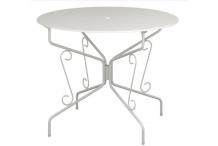 JAR0201 Table de jardin romantique en fer forgé avec trou central  pour parasol - 95 cm -Blanc