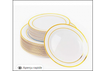 MANATA 60 Assiettes en plastique Blanc avec Bordures Dorées - Solide & Réutilisable