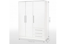 MEU0273 JUPITER Armoire 3 portes battantes + 3 tiroirs - Blanc - L 144,6 x P 60 x H 200 cm