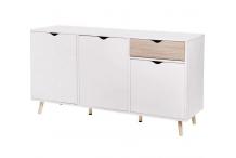 MEU0321 Buffet ILDA - effet bois et blanc - Style scandinave - 3 portes - L 150cm