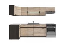 MEU0333 Cuisine d'angle complète avec éclairage LED et plan de travail L 3m40 - Angle réversible - Décor chêne sonoma