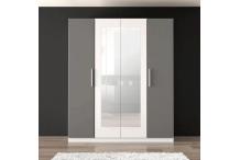 MEU0341 Armoire battante - - Blanc et gris - 4 portes + 2 miroirs - L 180  cm