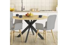 MEU0345 Table à manger - Ronde - Scandinave - 120 cm - Pieds métal - Décor chêne