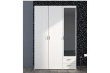 MEU0367 Armoire VARIA - Décor blanc - 3 portes battantes + miroir + 2 tiroirs - L 120 x H 185 x P 51 cm