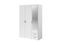 0367MEU Armoire VARIA - Décor blanc - 3 portes battantes + miroir + 2 tiroirs - L 120 x H 185 x P 51 cm