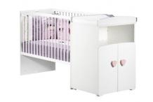 PUE0043 Lit bébé combiné évolutif  Basic - Blanc - Bouton cœur rose  Sauthon