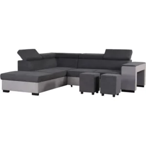 CAN0286 Canapé d'angle gauche convertible + coffre 5 places - Tissu gris - 271CM – Image 3