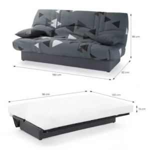 CAN0405 Banquette clic clac 3 places - tissu Bikini gris  L 190 cm – Image 2